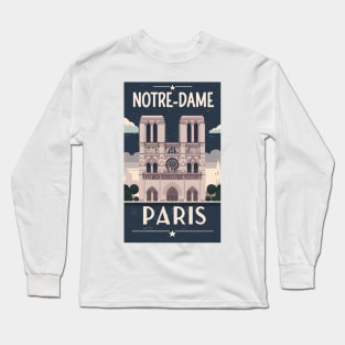 A Vintage Travel Art of the Notre-Dame Cathedral in Paris - France Long Sleeve T-Shirt